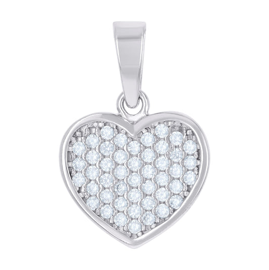 Sterling Silver Womens Cubic-Zirconia Heart Charm Pendant