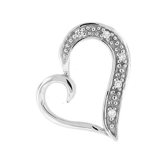 Sterling Silver Womens Cubic Zirconia Heart Charm Pendant