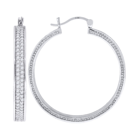 Sterling Silver Womens Cubic Zirconia Round Huggie Hoop Earrings
