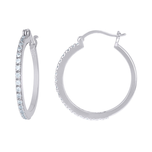 Sterling Silver Womens Cubic Zirconia Single Row Huggie Hoop Earrings