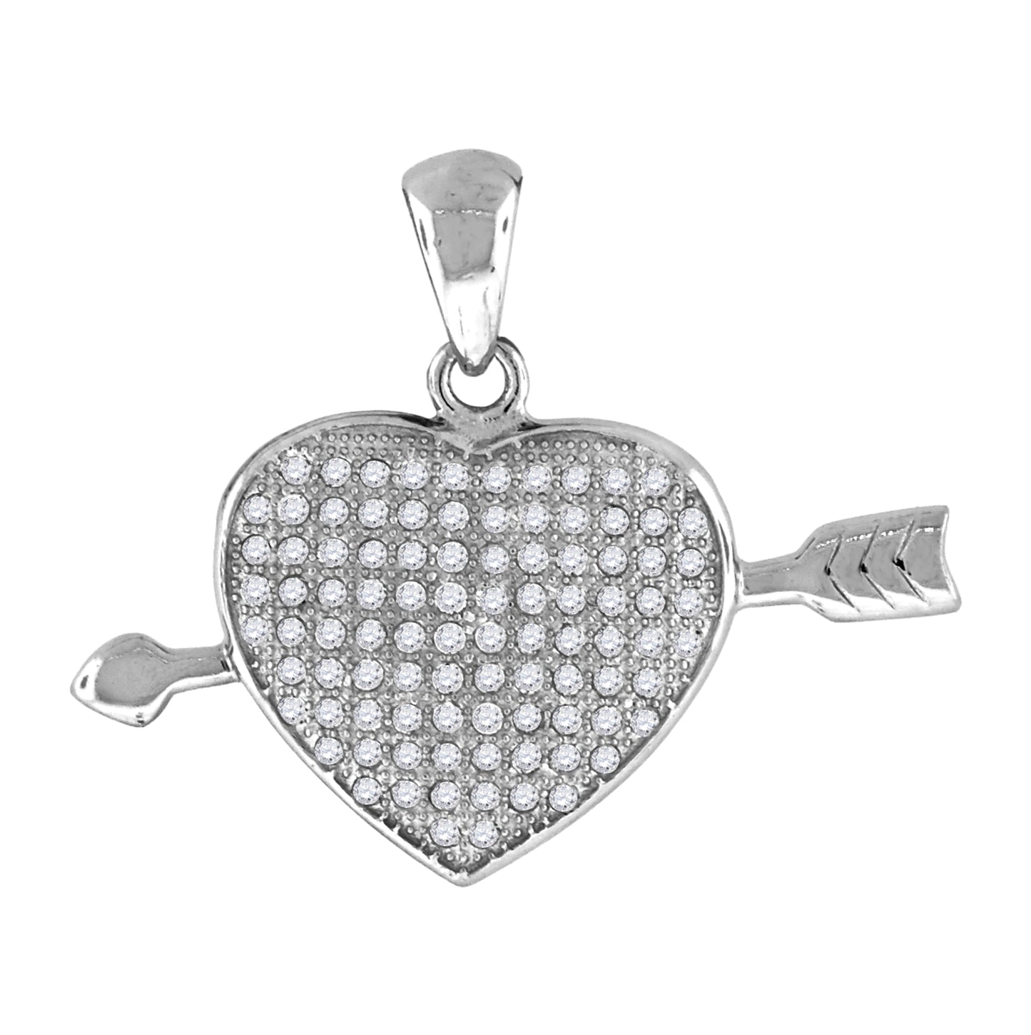 Sterling Silver Womens Cubic-Zirconia Heart Charm Pendant