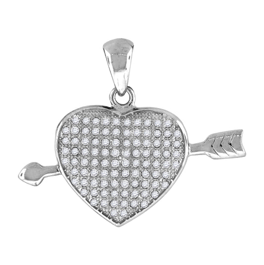 Sterling Silver Womens Cubic-Zirconia Heart Charm Pendant