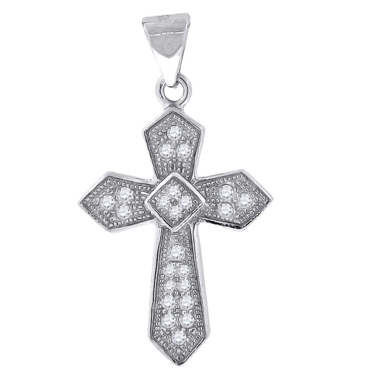 Sterling Silver Mens Cubic Zirconia Passion Cross Religious Charm Pendant