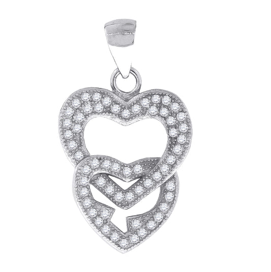 Sterling Silver Womens Cubic Zirconia Heart Intertwined Hearts Charm Pendant