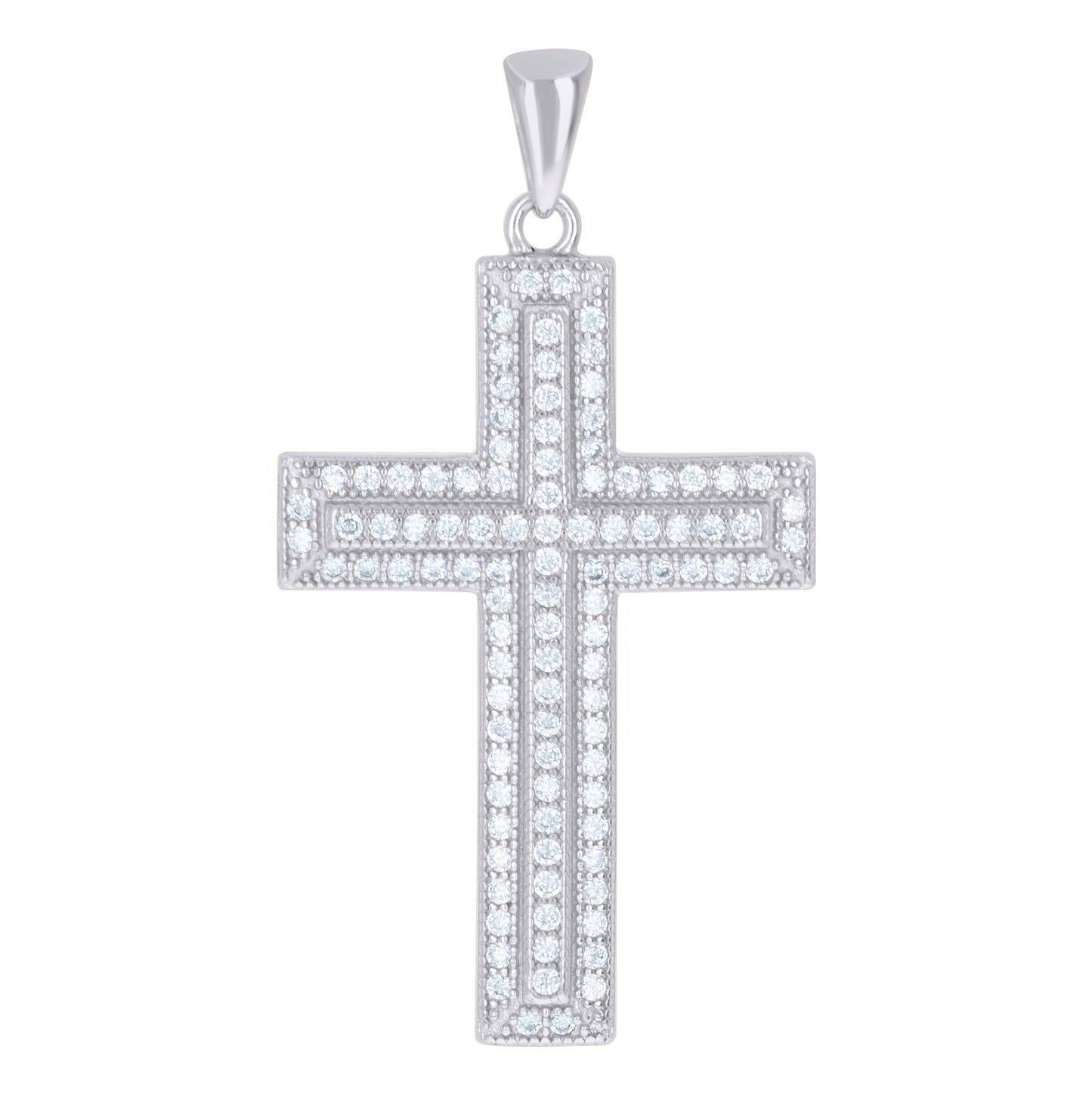 Sterling Silver Unisex Cubic Zirconia Cross Religious Charm Pendant