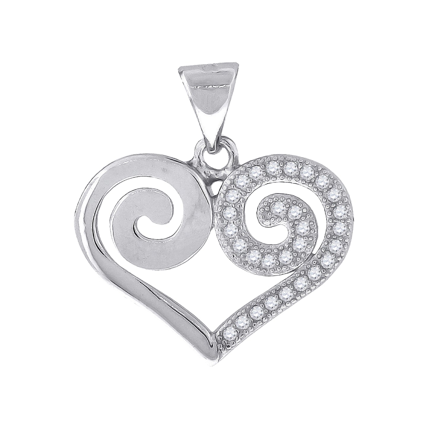 Sterling Silver Womens Cubic-Zirconia Heart Charm Pendant