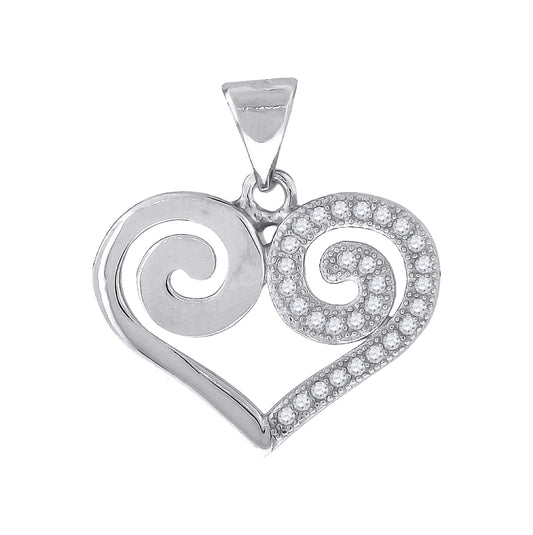 Sterling Silver Womens Cubic-Zirconia Heart Charm Pendant