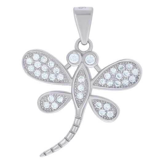 Sterling Silver Womens Cubic Zirconia Dragonfly Charm Pendant