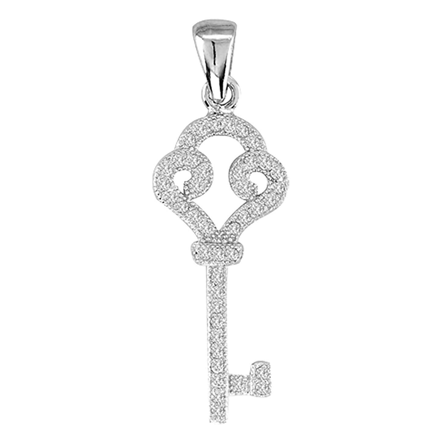 Sterling Silver Womens Cubic-Zirconia Key Charm Pendant
