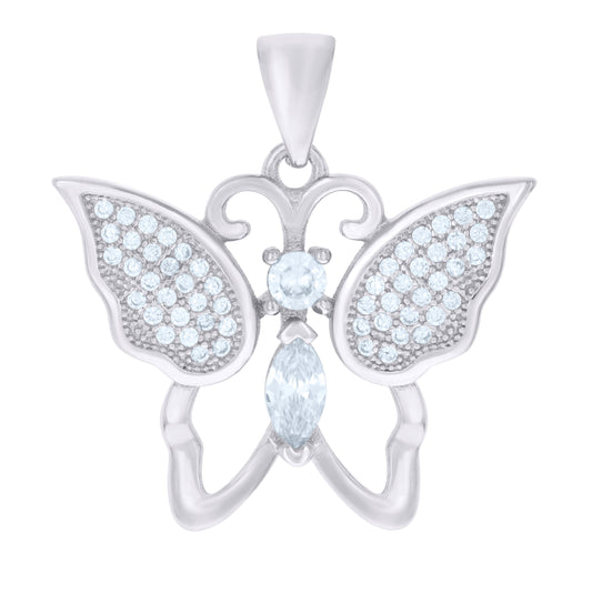 Sterling Silver Womens Cubic Zirconia Butterfly Charm Pendant