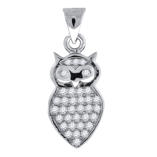 Sterling Silver Womens Cubic Zirconia Owl Bird Charm Pendant