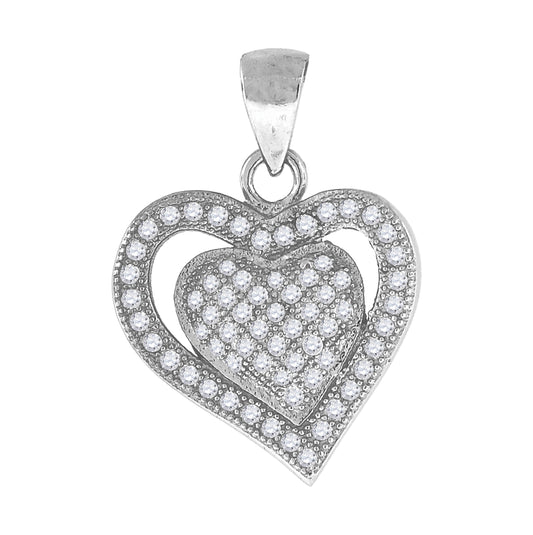 Sterling Silver Womens Cubic-Zirconia Heart Charm Pendant