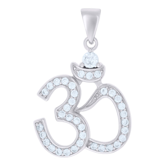 Sterling Silver Womens Cubic Zirconia Ohm Symbol Religious Charm Pendant
