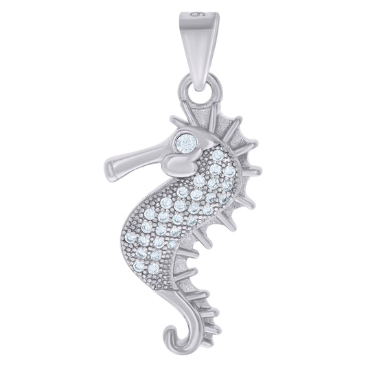 Sterling Silver Mens Cubic Zirconia Seahorse Charm Pendant