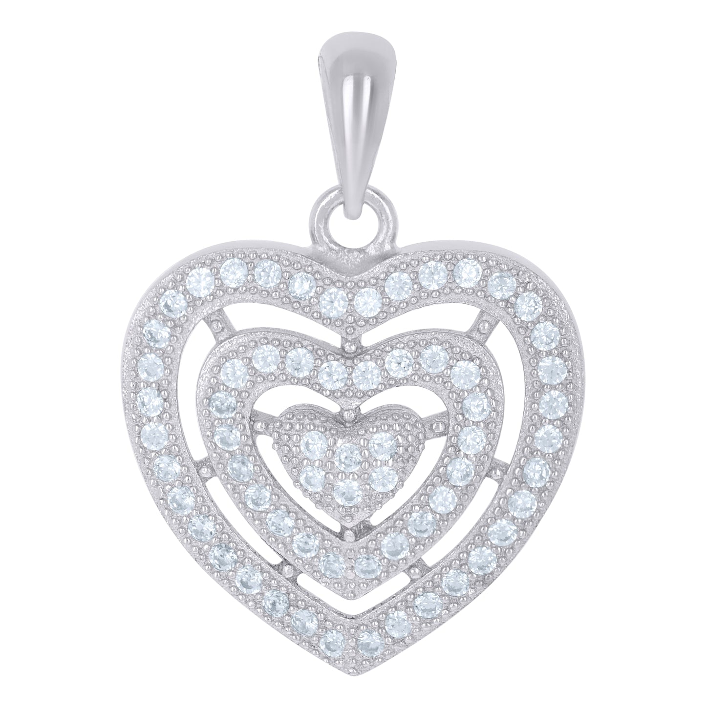 Sterling Silver Womens Cubic-Zirconia Heart Charm Pendant
