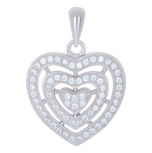 Sterling Silver Womens Cubic-Zirconia Heart Charm Pendant