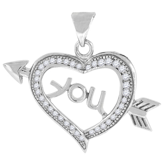 Sterling Silver Womens Cubic Zirconia Heart Charm Pendant