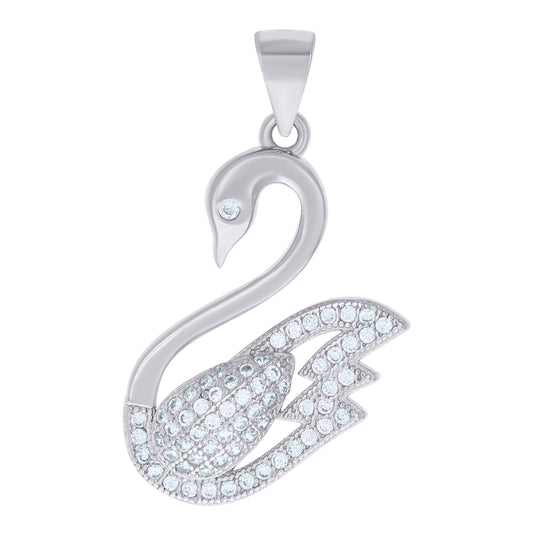 Sterling Silver Womens Cubic Zirconia Swan Bird Charm Pendant