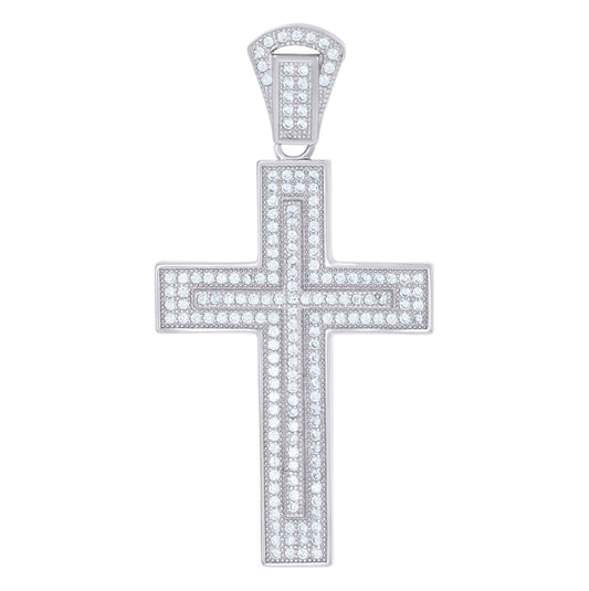 Sterling Silver Mens Cubic Zirconia Cross Religious Charm Pendant