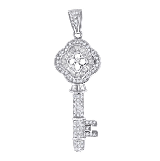 Sterling Silver Mens Cubic Zirconia Key Charm Pendant