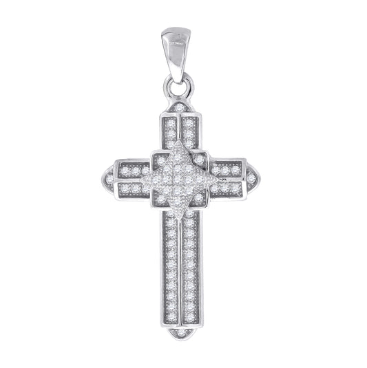 Sterling Silver Unisex Cubic-Zirconia Cross Religious Charm Pendant