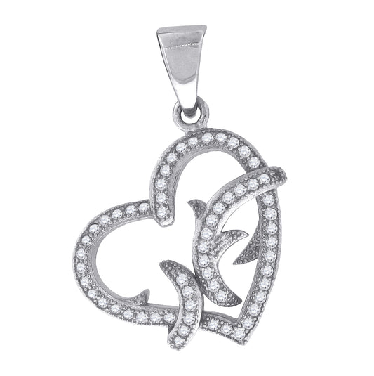 Sterling Silver Womens Cubic Zirconia Heart Charm Pendant
