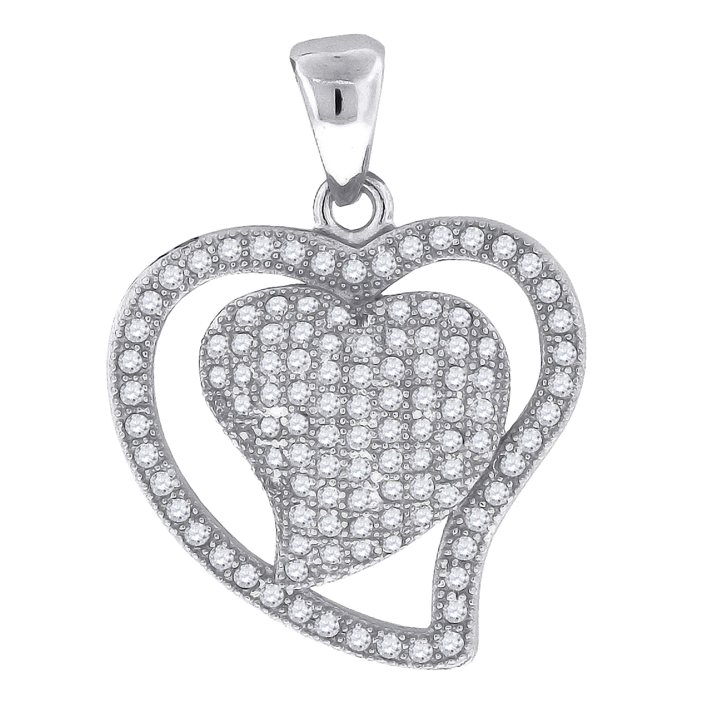 Sterling Silver Womens Cubic-Zirconia Heart Charm Pendant