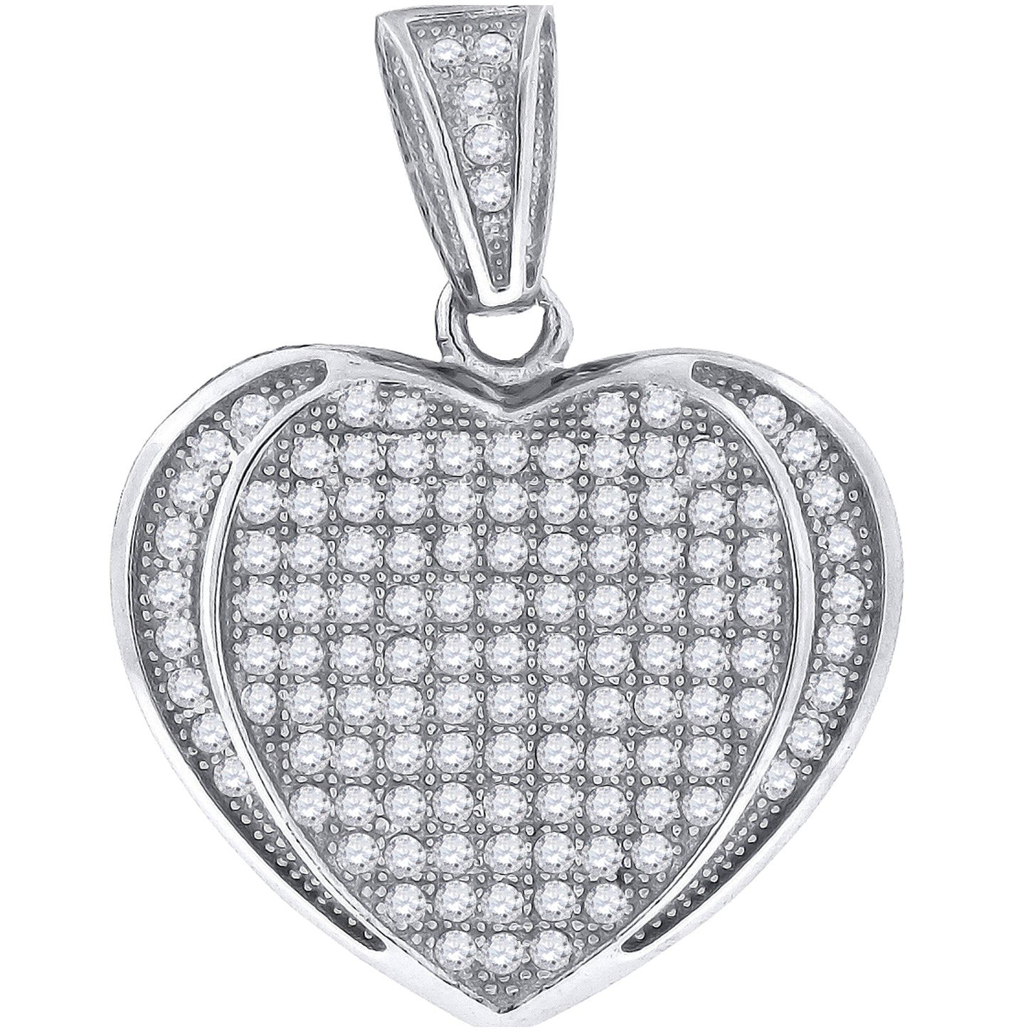 Sterling Silver Womens Cubic-Zirconia Heart Charm Pendant