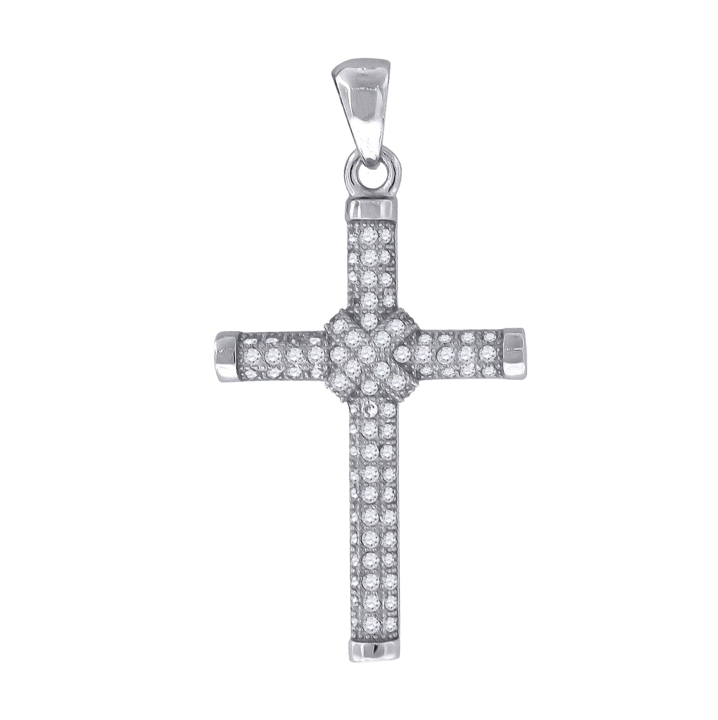Sterling Silver Unisex Cubic-Zirconia Cross Religious Charm Pendant