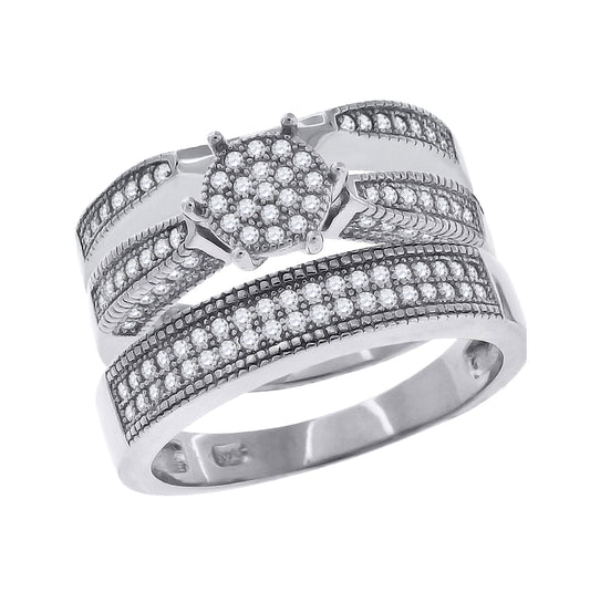 Sterling Silver Cubic Zirconia Trio Sizes 6 To 11 Bridal Anniversary Engagement Wedding Band Ring
