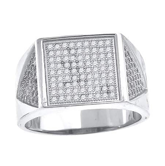 Sterling Silver Mens Cubic Zirconia Cluster Presidential Bridal Anniversary Wedding Engagement Band Ring Sizes 7 To 11