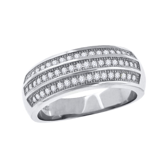 Sterling Silver Womens Cubic Zirconia Cubic Zirconia 3 Row Bridal Anniversary Engagement Wedding Band Ring