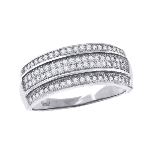 Sterling Silver Womens Cubic Zirconia Cubic Zirconia 4 Row Bridal Anniversary Engagement Wedding Band Ring