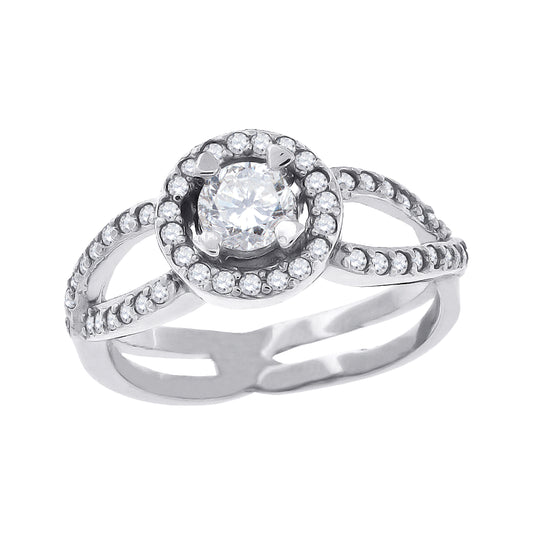 Sterling Silver Womens Cubic Zirconia Halo Bridal Anniversary Engagement Wedding Ring