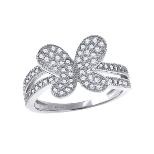 Sterling Silver Womens Cubic Zirconia Butterfly Fashion Bridal Anniversary Wedding Engagement Band Ring