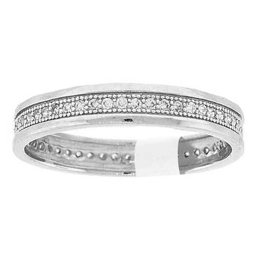 Sterling Silver Unisex Cubic Zirconia Migraine Bridal Anniversary Engagement Wedding Band Ring