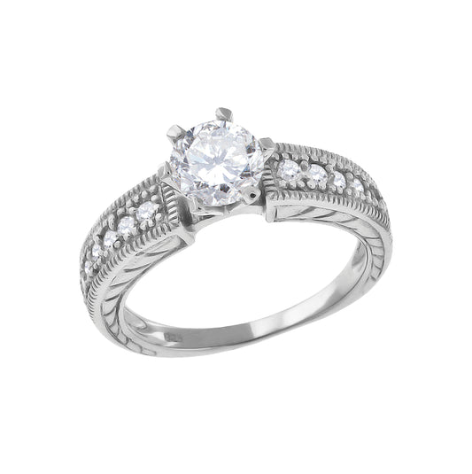 Sterling Silver Women's Cubic Zirconia Sizes 6 To 9 Round Center Stone Bridal Anniversary Engagement WeddingBand Ring