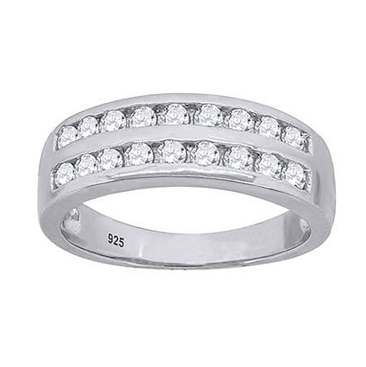 Sterling Silver Womens Cubic Zirconia Sizes 6 To 11 Two-Rows Bridal Wedding Engagement Anniversary Band Ring