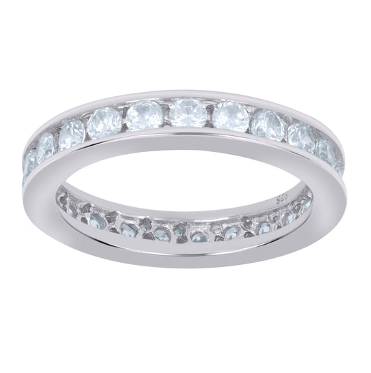 Sterling Silver Womens Cubic Zirconia Sizes 6 To 9 Single Row Bridal Wedding Engagement Anniversary Band Ring