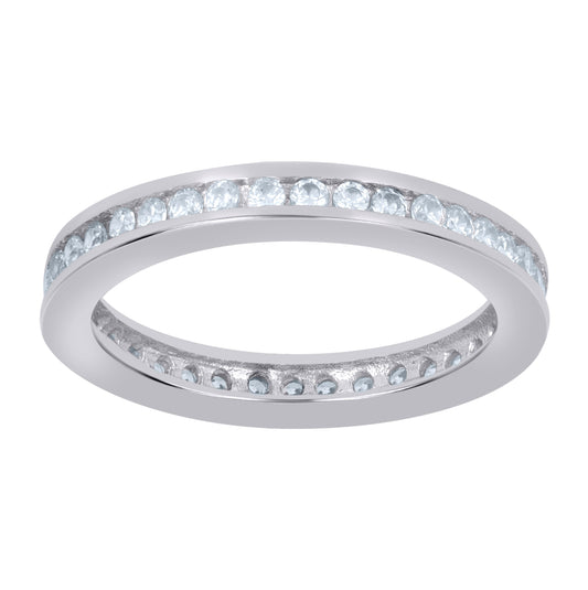 Sterling Silver Women's Cubic Zirconia Sizes 6 To 9 Single Row Bridal Wedding Engagement Anniversary Band Ring