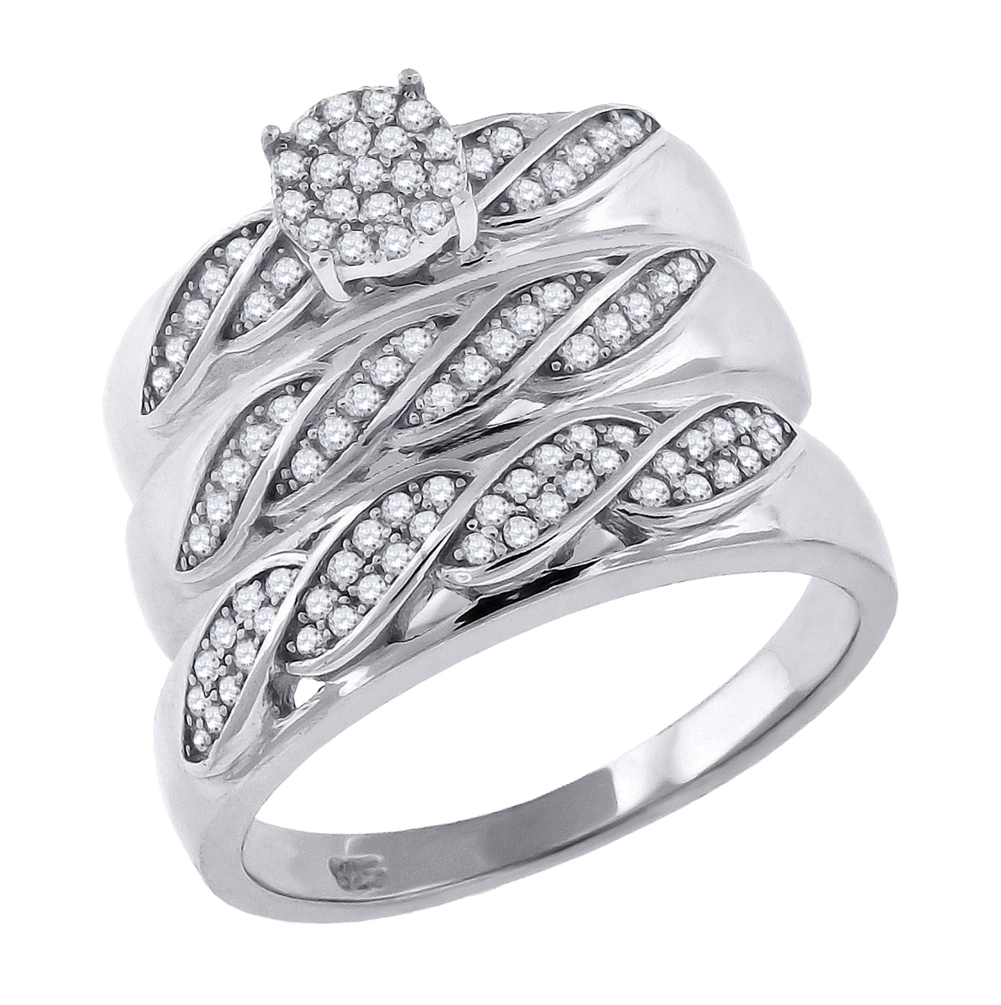 Sterling Silver Cubic-Zirconia Trio Bridal Anniversary Wedding Engagement Band Ring Set