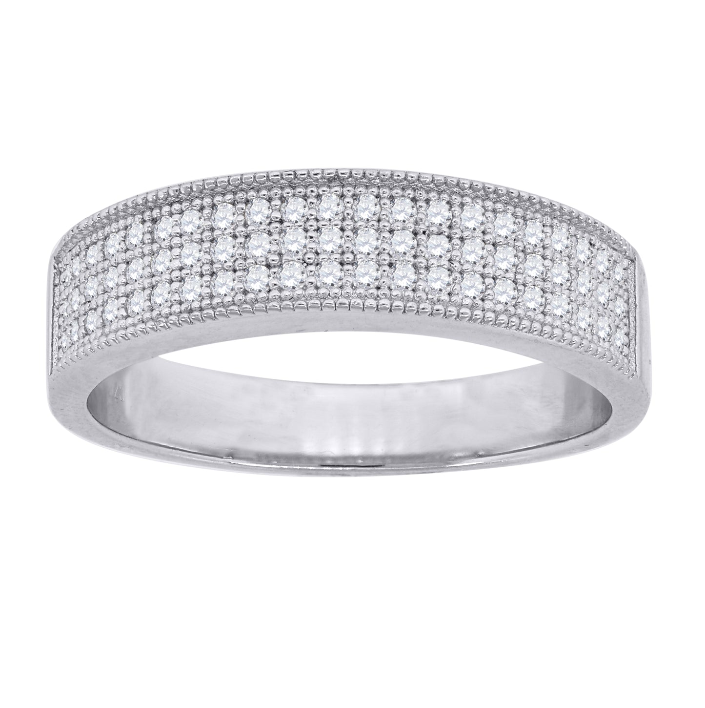 Sterling Silver Mens Cubic-Zirconia 3-Row Bridal Anniversary Engagement Wedding Band Ring