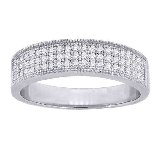 Sterling Silver Mens Cubic-Zirconia 3-Row Bridal Anniversary Engagement Wedding Band Ring