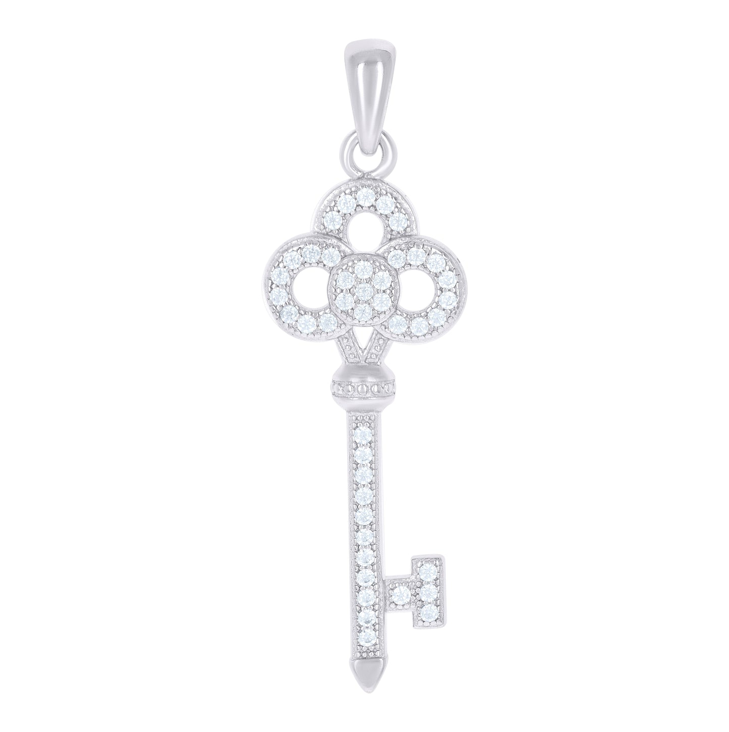 Sterling Silver Womens Cubic-Zirconia Key Charm Pendant