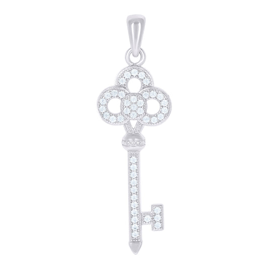 Sterling Silver Womens Cubic-Zirconia Key Charm Pendant