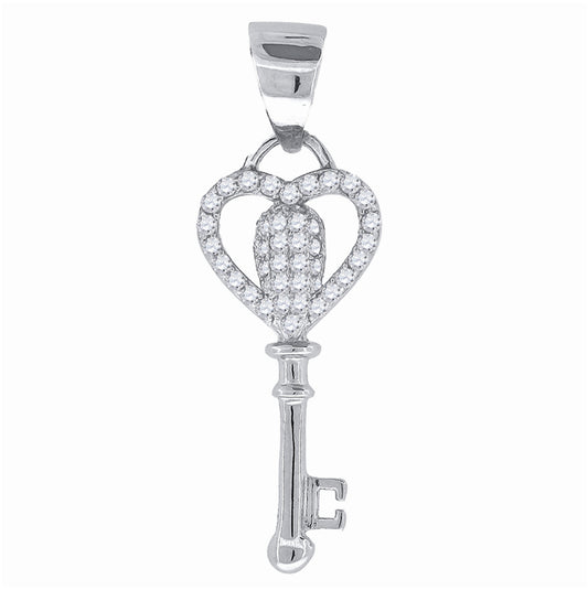 Sterling Silver Mens Cubic Zirconia Key Charm Pendant