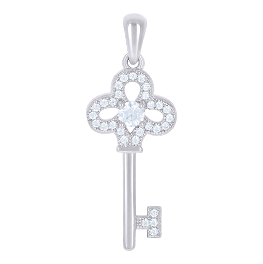 Sterling Silver Mens Cubic Zirconia Key Charm Pendant