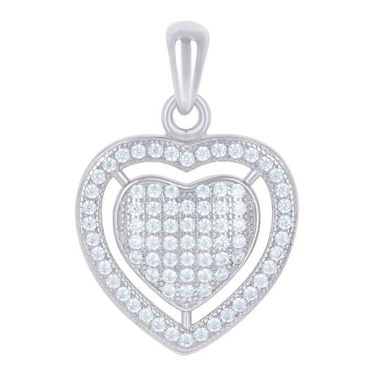 Sterling Silver Womens Cubic Zirconia Heart Charm Pendant