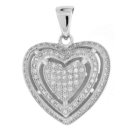Sterling Silver Womens Cubic Zirconia Heart Charm Pendant
