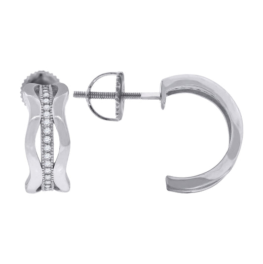 Sterling Silver Womens Cubic Zirconia Half Hoop Earrings